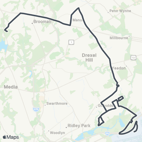 SEPTA DCCC / Darby Transit Ctr to Airport map