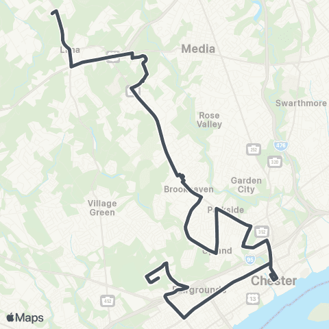 SEPTA Penn State U to I-95 Industrial Pk map