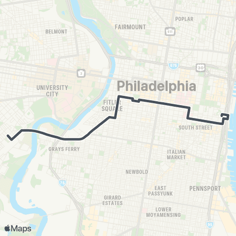 SEPTA Columbus-Dock to 50th-Woodland map