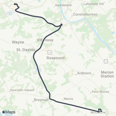 SEPTA King of Prussia to 69th St TC map
