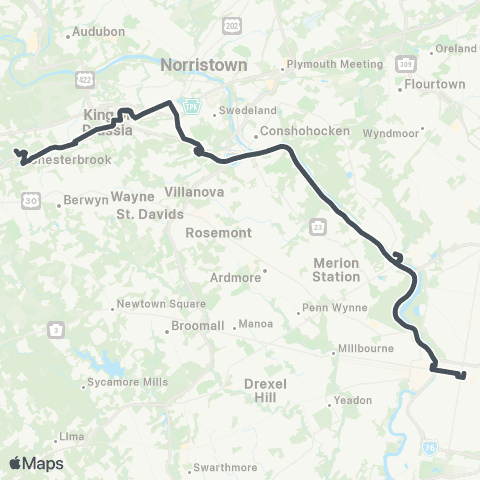 SEPTA Chesterbrook to 13th-Market map
