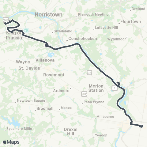 SEPTA Valley Forge to 13th-Market map