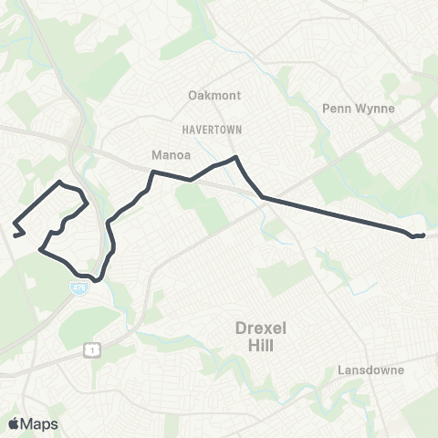 SEPTA Lawrence Park via Manoa to 69th TC map