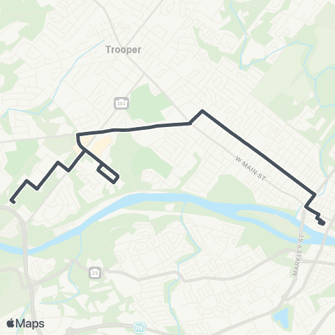 SEPTA Audubon to Norristown Transit Ctr map