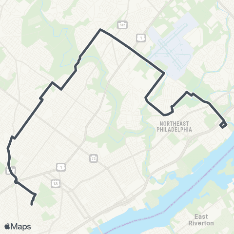 SEPTA Torresdale Station to Frankford TC map