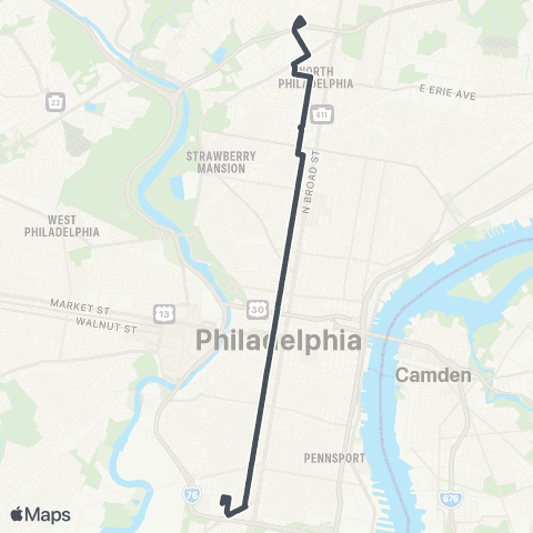 SEPTA 20-Johnston to Pulaski-Hunting Park map
