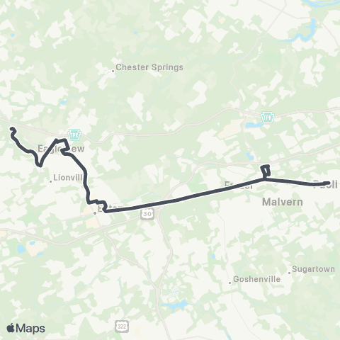 SEPTA Eagleview to Paoli Train Station map