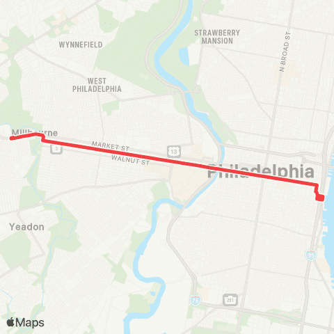 SEPTA Columbus-Dock to 69th St TC map