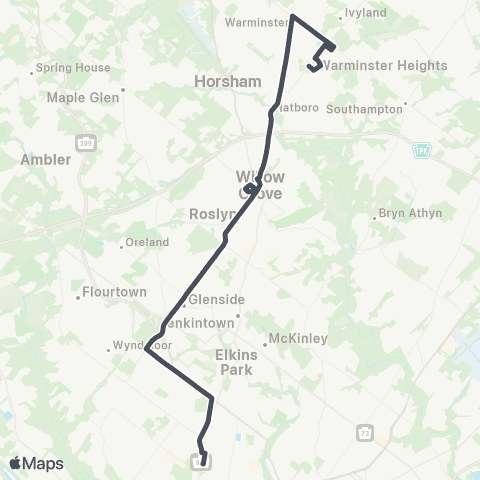 SEPTA Warminster / Willow Grove to Olney TC map