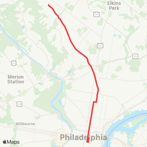 SEPTA 11th Market to Chestnut Hill map