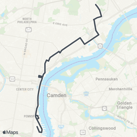 SEPTA Frankford TC to Columbus Commons map