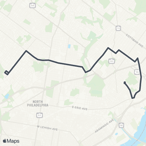 SEPTA Frankford TC to Chelten Av Station map