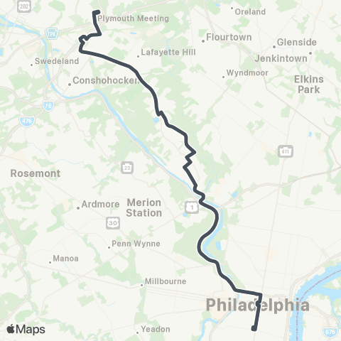 SEPTA Broad-Carpenter to Plymouth Meeting map