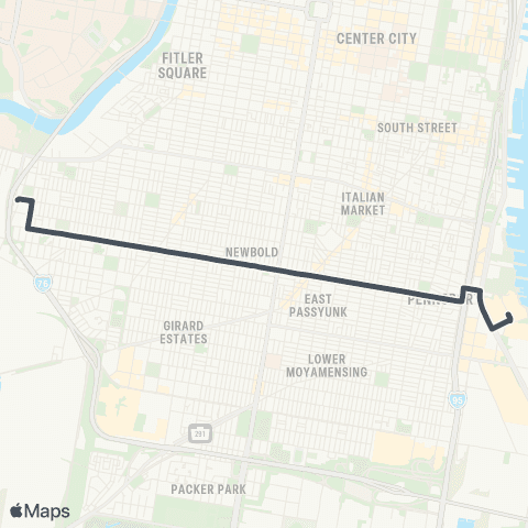 SEPTA Pier 70 to 33rd-Dickinson map