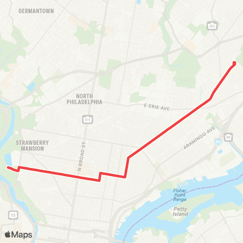 SEPTA 33rd-Cecil B. Moore to Frankford TC map