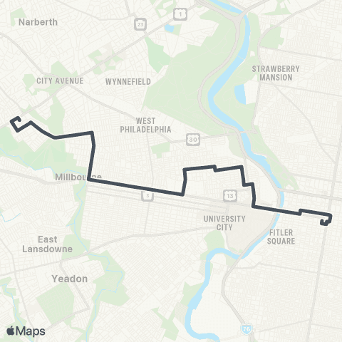 SEPTA City Hall to 76th-City map