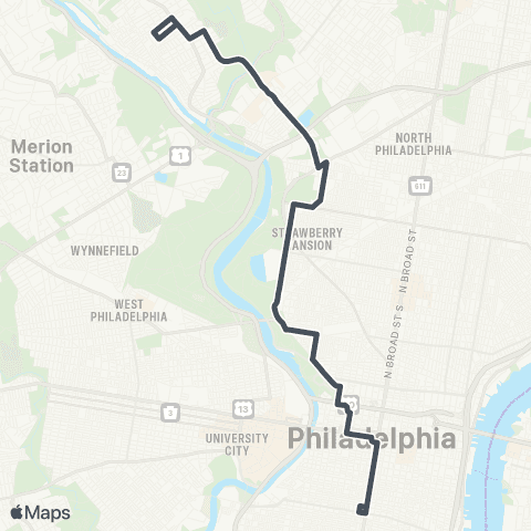 SEPTA Broad-Carpenter to Ridge-Lyceum map