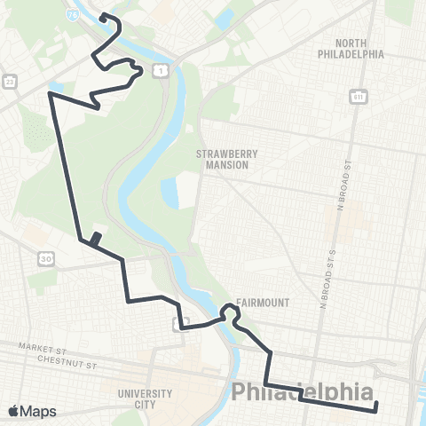 SEPTA 5th-Market to Wissahickon TC map