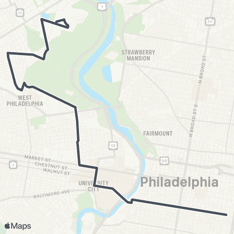 SEPTA 2nd-Lombard to Conshohocken-Monumnt map