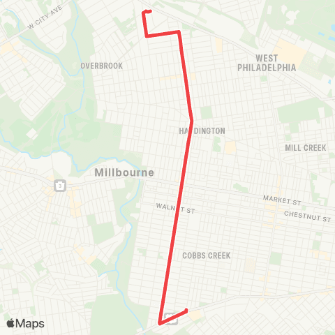 SEPTA 58th-Baltimore to 63rd-Malvern map