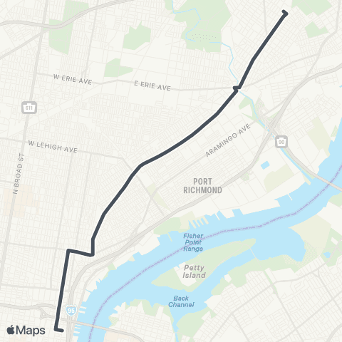 SEPTA 2nd-Market to Frankford Transit Ctr map