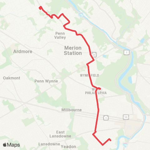 SEPTA 49th-Woodlnd to 54th-City / Parksd Lp map