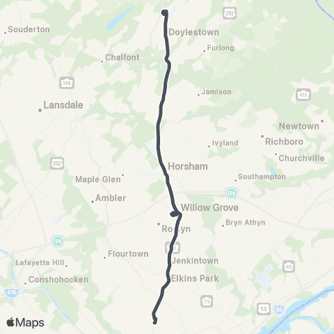 SEPTA Doylestown / Willow Grove to Olney TC map