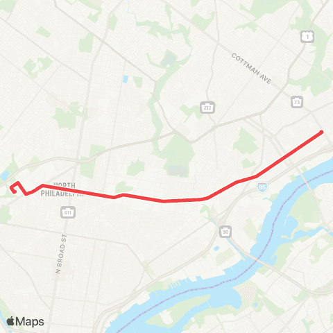 SEPTA 23rd-Venango to Torresdale-Cottman map