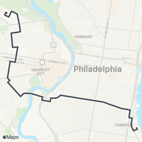 SEPTA 50th-Parkside to Pier 70 map