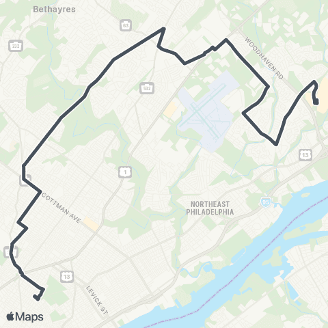 SEPTA Phila Mills / Bustletn to Frankfrd TC map