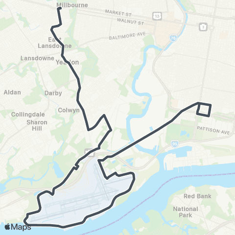 SEPTA Broad-Oregon to UPS / 69th St TC map