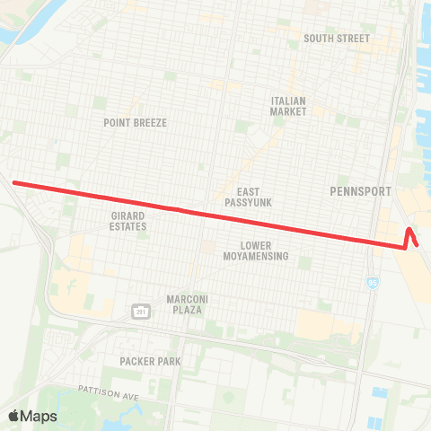 SEPTA Columbus Commons to 29th-Snyder map