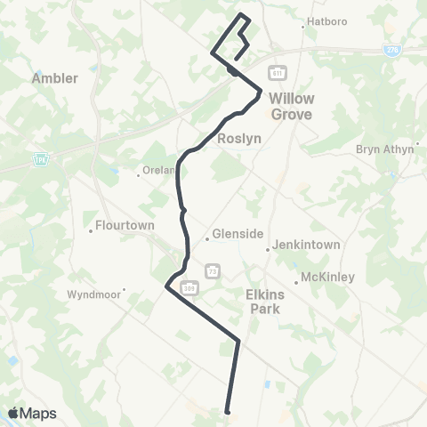 SEPTA Express Horsham to Olney TC map