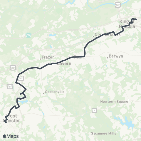 SEPTA West Chester to King of Prussia map