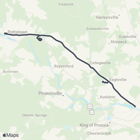 SEPTA Pottstown to Norristown Transit Ctr map