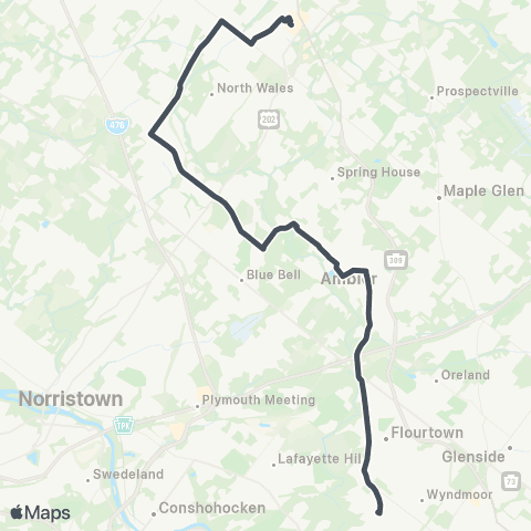 SEPTA Montgomery Mall to Chestnut Hill map