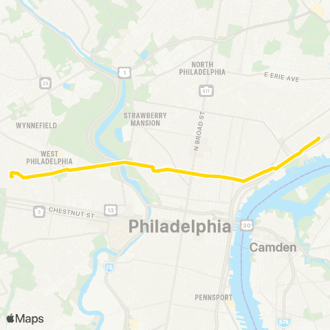 SEPTA Metro 63rd-Girard to Richmond-Westmorelnd map