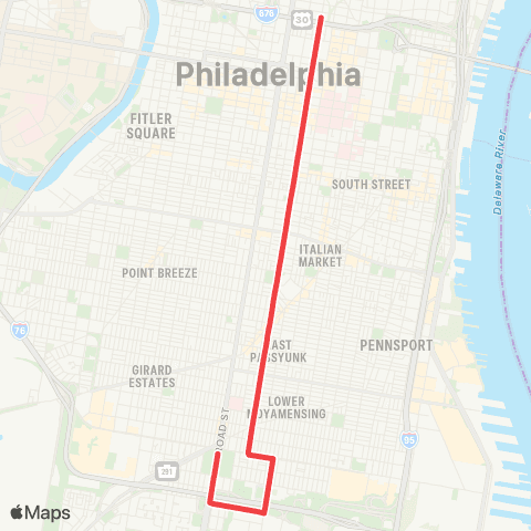 SEPTA Broad-Oregon to 12th-Vine map