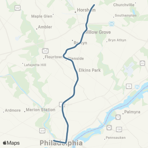 SEPTA Warminster Line map