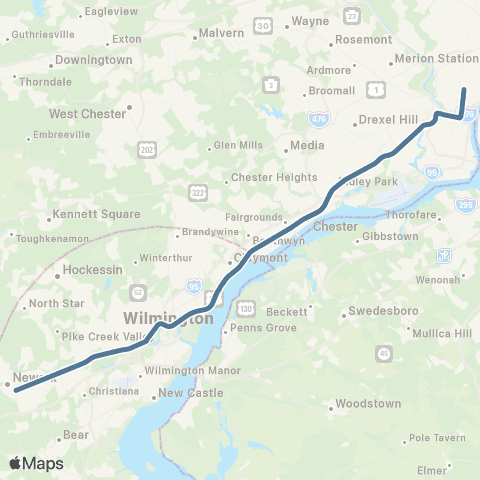 SEPTA Wilmington / Newark Line map