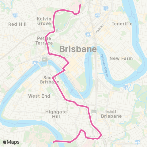 TransLink RBWH - UQ Lakes via City map