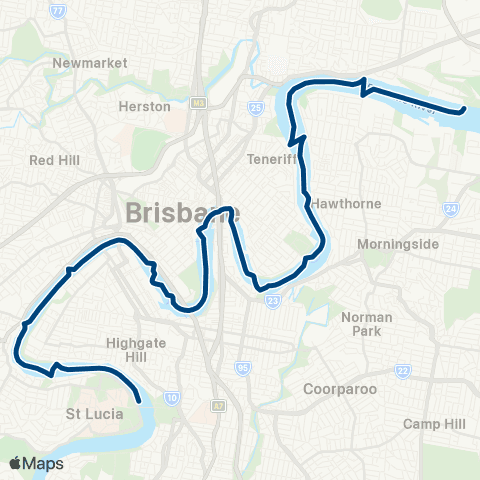 TransLink CityCat Northshore Hamilton - UQ St Lucia map