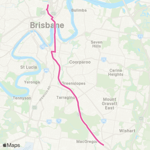 TransLink Upper Mt Gravatt - RBWH via Fortitude Val map