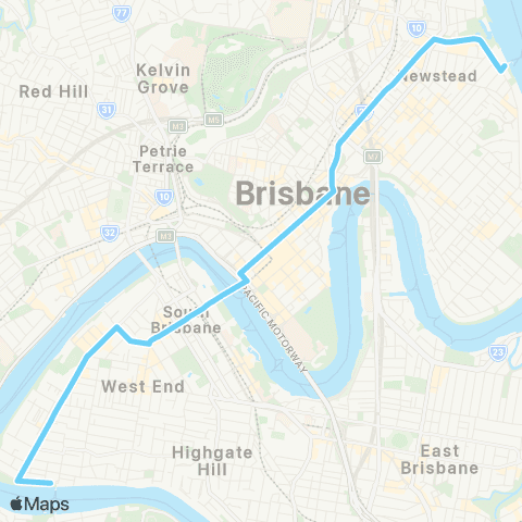 TransLink W End - Teneriffe Ferry via City / Val map