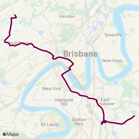 TransLink Ashgrove Shops - Coorparoo via City map