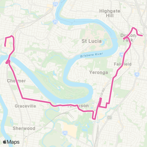TransLink Indooroopilly - PA Hospital via Yeronga map