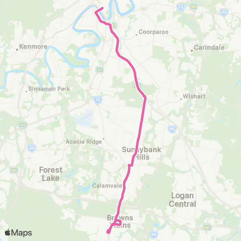 TransLink Browns Plains - City Exp via Mains Rd map