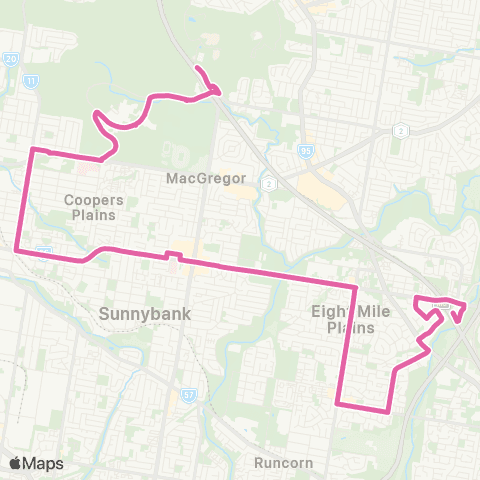 TransLink Eight Mile Plains - Griffith Uni via Sunnybank map