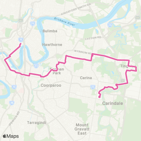 TransLink Carindale - City Express via Tingalpa map