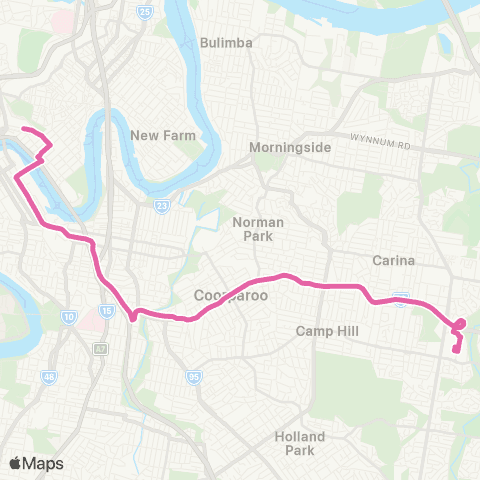 TransLink Carindale - City Exp via Eastern Busway map